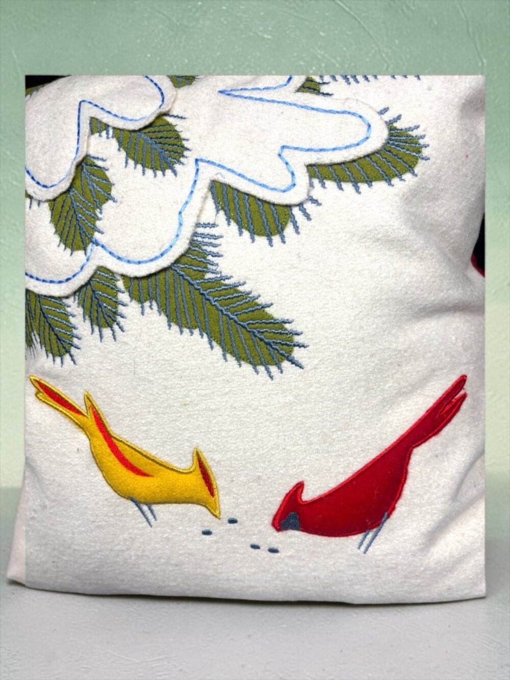 Hallmark Embroidered Cardinal Bird Winter Christmas Plaid Throw Pillow 16x14